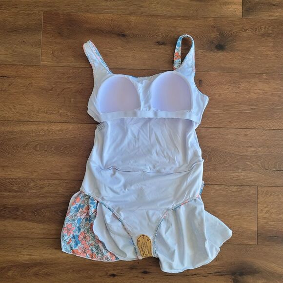 Eomenie NEW Swimsuit Sz L Skirted Dress One Piece Floral Side Tie w TAGS - Picture 11 of 16